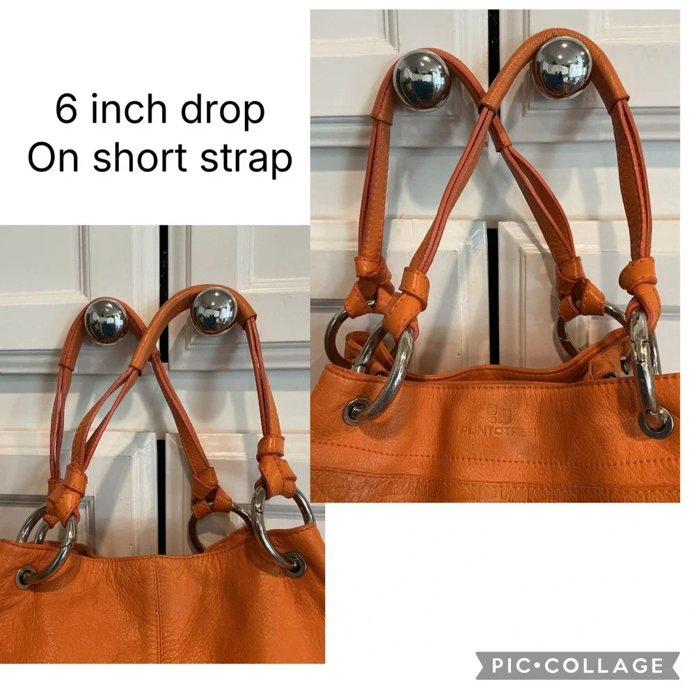 Puntotres Barcelona VINTAGE Orange Leather Satchel Crossbody Bucket Bag‎